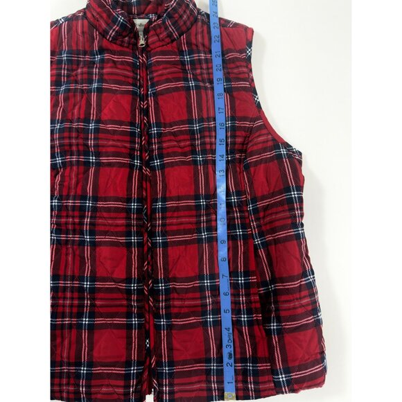 Red Tartan Plaid Quilted Puffer Vest | Classic Preppy Holiday Layer Large - Picture 9 of 9